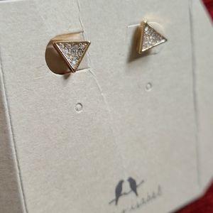 Triangle gold pave stone earrings